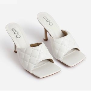 NWT EGO TROPEZ SQUARE TOE QUILTED HEEL MULE IN BLACK FAUX LEATHER